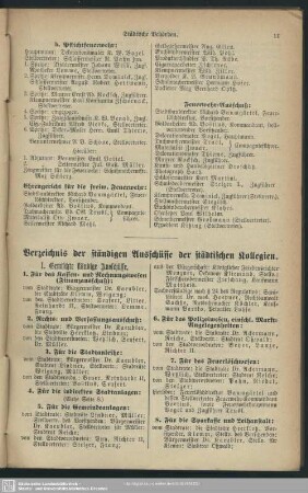Verzeichnis der ständigen Ausschüsse der städtischen Kollegien