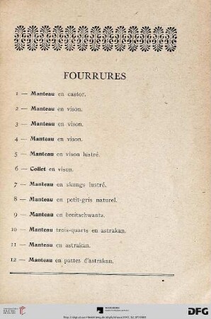 Fourrures (Nr. 1-52)