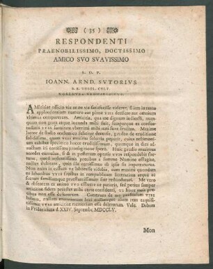 Respondenti Praenobilissimo, Doctissimo Amico Suo Suavissimo ...