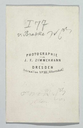 Porträt Peter von Bradke : Foto-/Bildersammlung Stenografische Sammlung. Porträt Peter von Bradke. Photographie. Carte de visite (vor 1897; J. F. Zimmermann). Dresden: SLUB P a 0062