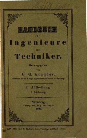 Handbuch für Ingenieure und Techniker : (Französ., Englische, Russische, Preussische, Österreichische und Bayerische Maass- und Gewichts-Vergleichungen)