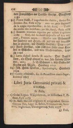 Libri Juris Germanici privati & exotici.