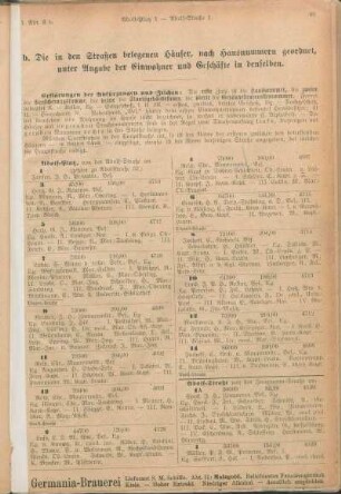 Adolf-Platz. Adolf-Straße. [Alsen-Straße. Alte Reihe. Annen-Straße. Arkona-Straße. Arndt-Platz. Augusten-Straße.]