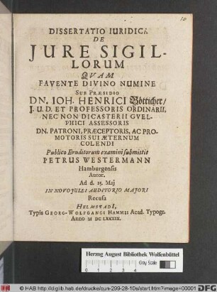 Dissertatio Iuridica De Iure Sigillorum