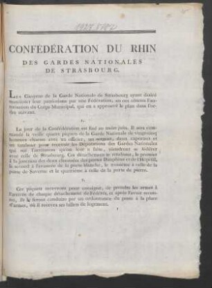 Confédération Du Rhin Des Gardes Nationales De Strasbourg