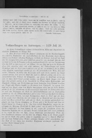 Verhandlungen zu Antwerpen. - 1429 Juli 26.
