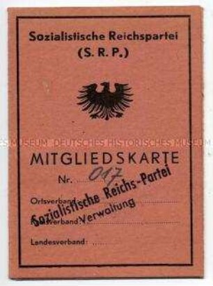 Mitgliedskarte der Sozialistischen Reichspartei
