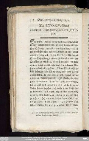 Der LXXXXIV. Brief an Dieselbe, zu Rochers, Mitwoch den 7 Oct. 1671.