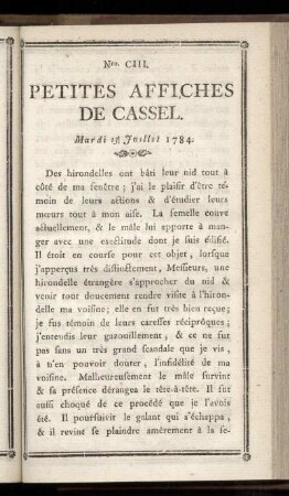 No CIII (Mardi 13 Juillet 1784)