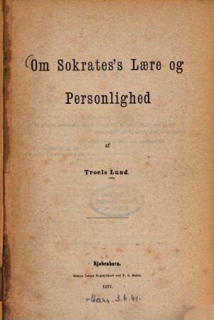 Om Sokrates's Laere og Personlighed