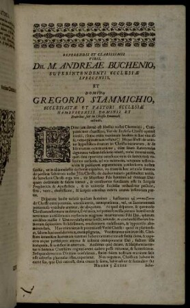 Reverendis Et Clarissimis Viris, Dn. M. Andreæ Buchenio [...] Et Domino Gregorio Stammichio [...]