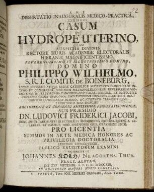 Dissertatio Inauguralis Medico-Practica, Exhibens Casum De Hydrope Uterino