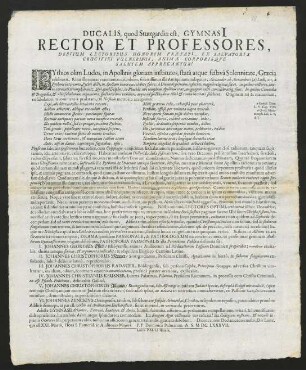 Ducalis, quod Stuttgardiae est, Gymnasi[i] Rector Et Professores...