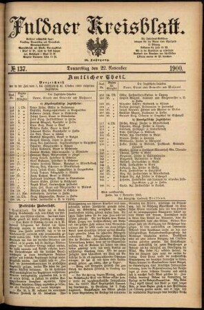 Erste Ausgabe vom Donnerstag, den 22. November 1900.