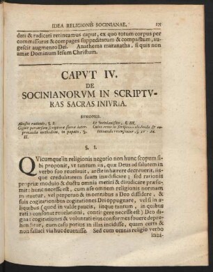 Caput IV. De Sociniarum In Scripturas Sacras Iniuria.