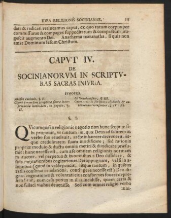 Caput IV. De Sociniarum In Scripturas Sacras Iniuria.