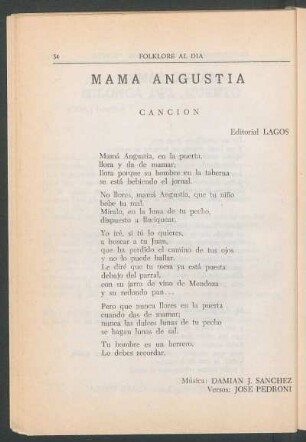 Mamá angustia : Canción. - Editorial Lagos