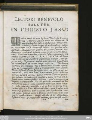 Lectori Benevolo Salutem In Christo Iesu!