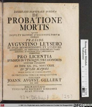 Dissertatio Inavgvralis Jvridica De Probatione Mortis