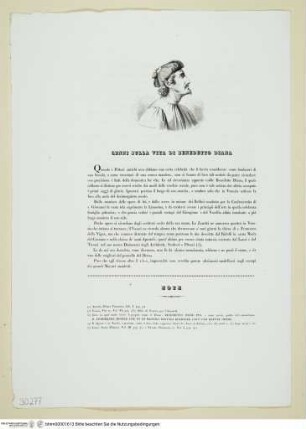 Porträt des Benedetto Diana als Frontispiz über einer einseitigen Biografie "Cenni Sulla Vita Di Benedetto Diana"
