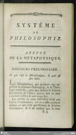 Abrègè De La Métaphysique