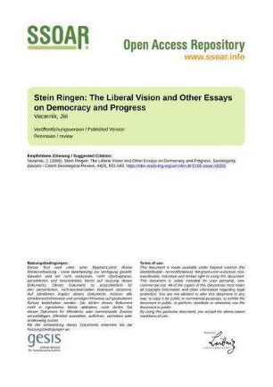 Stein Ringen: The Liberal Vision and Other Essays on Democracy and Progress
