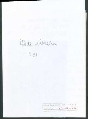 Uhde, Wilhelm, Frankfurt a. M., Schriftwechsel mit Wichert