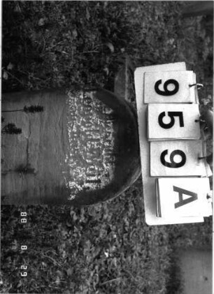 Grabstein 959 (Index: 100099137) Maße HxBxT: 39x28x10 cm Symbolik: Rosette Besonderheit: Kindergrab: Grabstein 959A