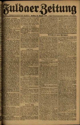 Erste Ausgabe vom Freitag, den 22. August 1919.