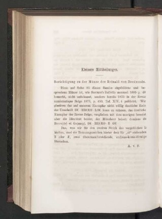 Kleinere Mittheilungen. Berichtigung zu der Münze des Reinald von Brederode