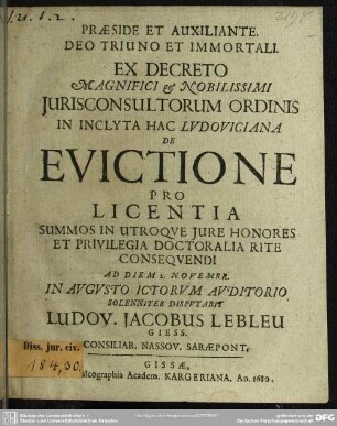 Praeside Et Auxiliante. Deo Triuno Et Immortali