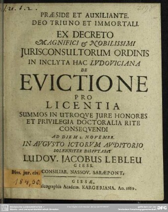 Praeside Et Auxiliante. Deo Triuno Et Immortali