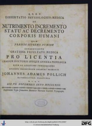 Dissertatio Physiologico-Medica De Nutrimento Incremento Statu Ac Decremento Corporis Humani