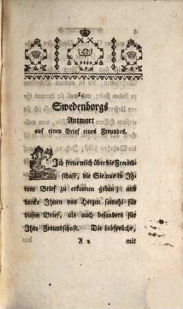 Sammlung etlicher Briefe Herrn Emanuel Swedenborgs, betreffend einige Nachrichten von seinem Leben und Schriften : von einem Kenner und Liebhaber ins Deutsche übersetzt