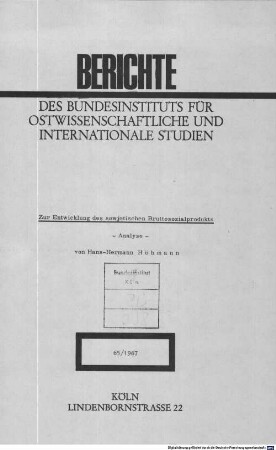 Zur Entwicklung des sowjetischen Bruttosozialprodukts : Analyse