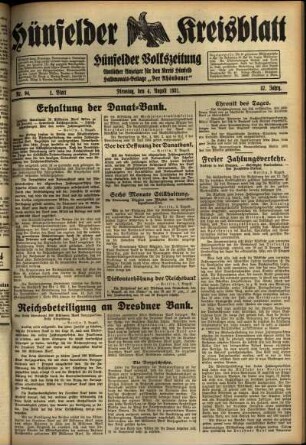 Erste Ausgabe vom Dienstag, den 04. August 1931.