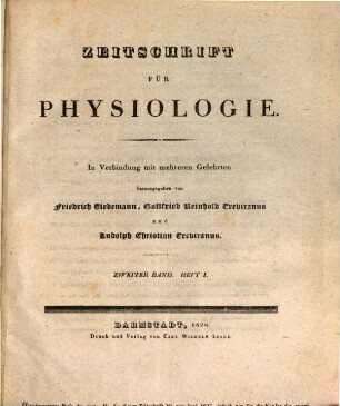 Zeitschrift für Physiologie. 2. 1827