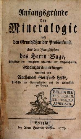 Anfangsgründe der Mineralogie nach den Grundsätzen der Probierkunst