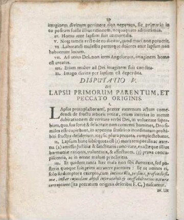 Disputatio V. De Lapsu Primorum Parentum, Et Peccato Originis.