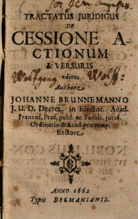 Tractatus iuridicus de cessione actionum & versuris editus
