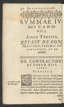 Summae Iuris Canonici, Liber Tertius, Qui Est De Contractibus, Ultimis Voluntatibus, Et De delictus.