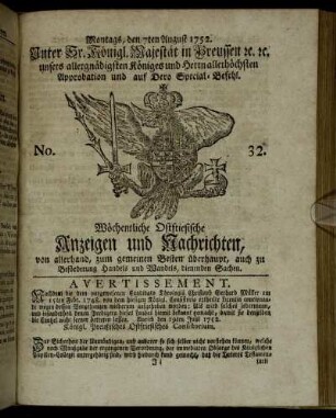 No. 32. Montags, den 7ten August 1752.