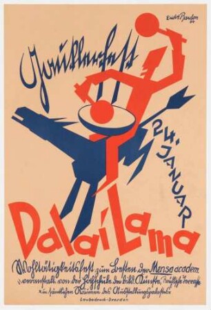 Plakat: Gauklerfest "Dalai Lama", Wohltätigkeitsfest zum Besten der Mensa academica, veranstaltet von der Hochschule der bildenden Künste Dresden, 1925