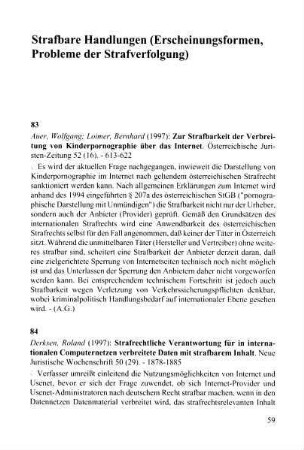59-74, Strafbare Handlungen (Erscheinungsformen, Probleme der Strafverfolgung)
