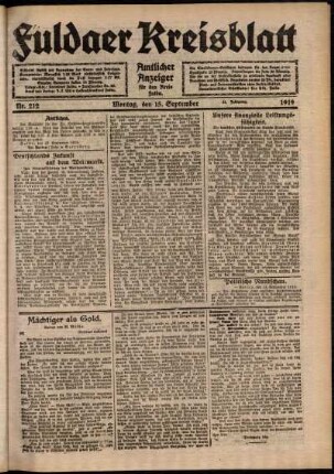 Ausgabe vom Montag, den 15. September 1919.