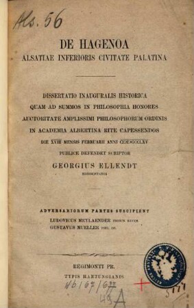 De Hagenoa Alsatiae Inferioris civitate palatina