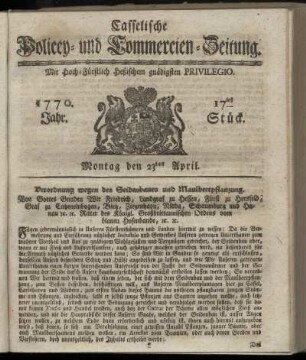 17tes Stueck, Montag den 23ten April. 1770