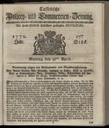 17tes Stueck, Montag den 23ten April. 1770
