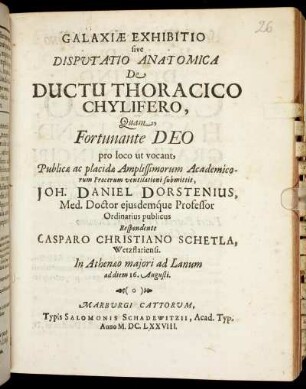Galaxiae Exhibitio sive Disputatio Anatomica De Ductu Thoracico Chylifero