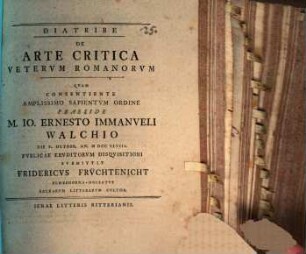 Diatribe De Arte Critica Vetervm Romanorvm, [1]